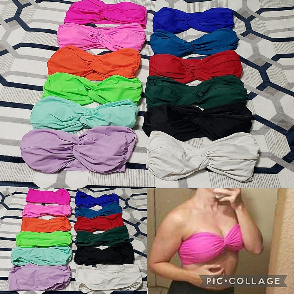 👙Set of 12 SHEIN Swim Basics Twist Bandeau Bikini Top PINK BLUE GREEN LARGE